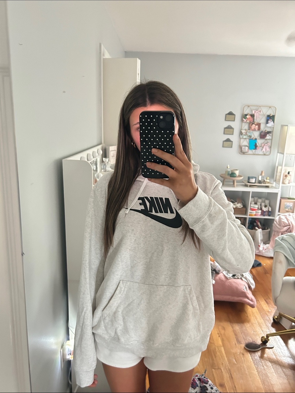 Nike Light Gray Hoodie with Black Swoosh Logo